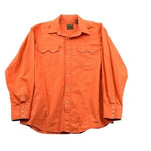Roper Shirt Mens Large Orange Western Pearl Snap Front Long Sleeves 100% Cotton
